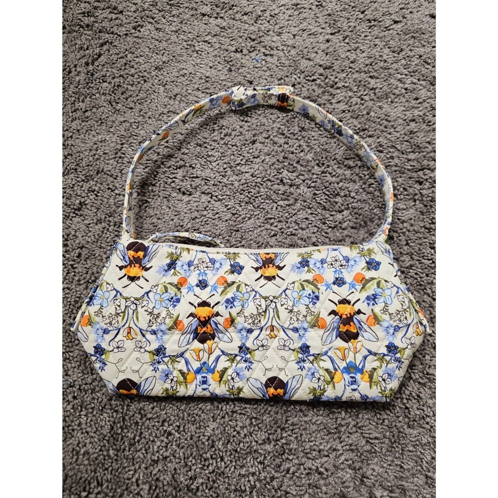 Vera Bradley Roxbury Crescent Shoulder Bag Bee Garden Floral Quilted Cream Blue